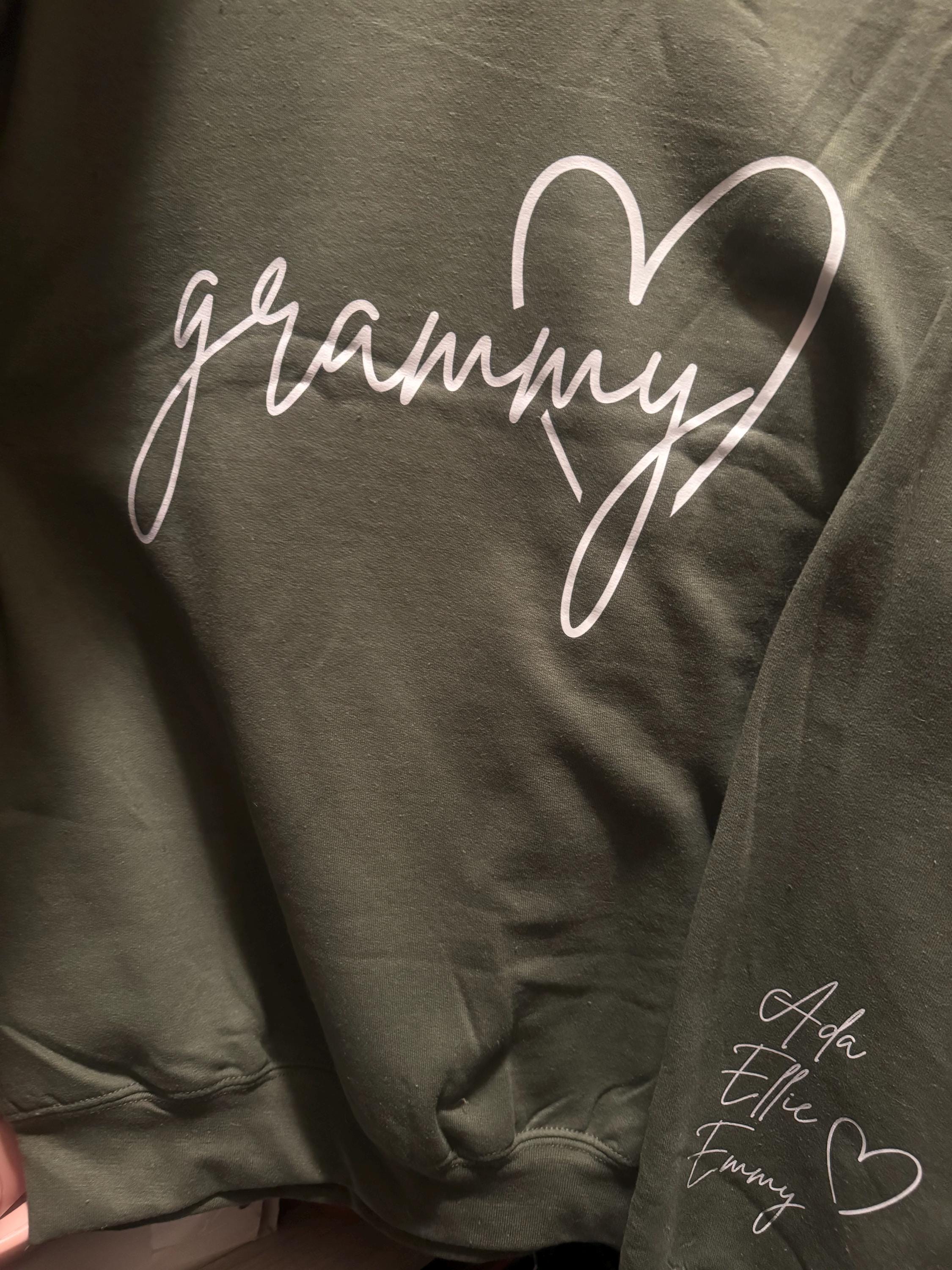 Personalized Grammy Sweatshirt, Custom Grandma Hoodie, Cute Granny Outfit With Grandkids Names On Sleeve, Grandma Clothing, Birthday Gifts