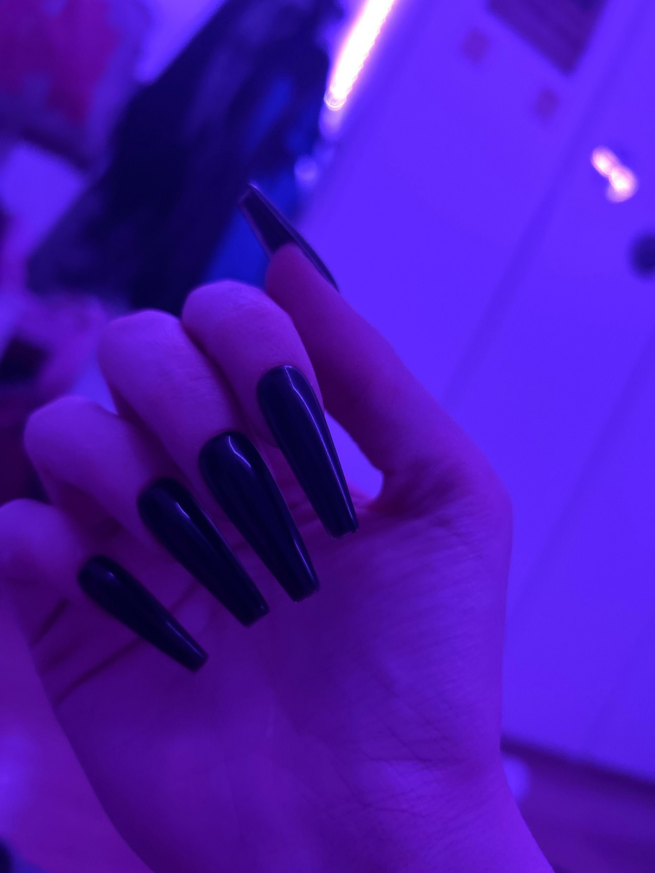 JELLY BLACK Korean style press on nail art, gothic simple clean nails for fall winter, halloween nails, goth, stiletto long medium short