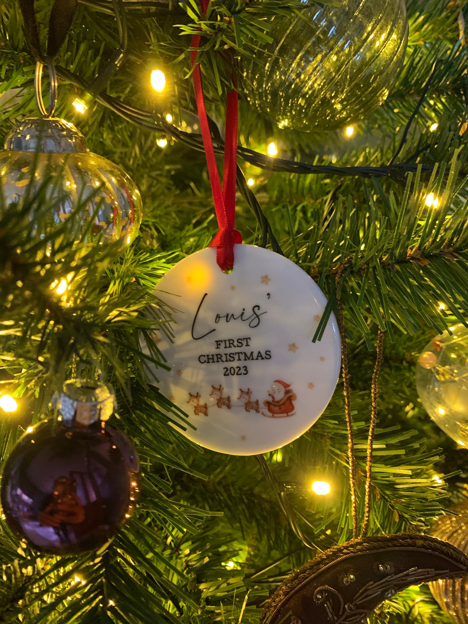 Babies First Christmas Bauble, Personalised first Christmas bauble, new baby bauble, First Christmas Gift, Personalised Santa Tree Decor