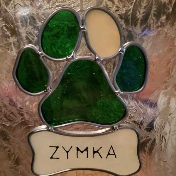 Pet Memorial Stained Glass Paw Print Suncatcher W/personalized Dog Bone ...