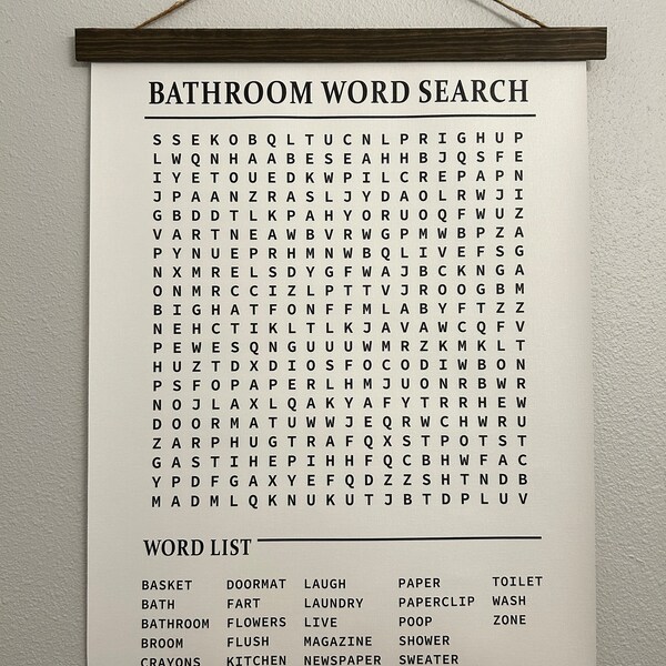 Bathroom Word Search Canvas Wall Print Sign Wood Frame Fun Wall Decor ...