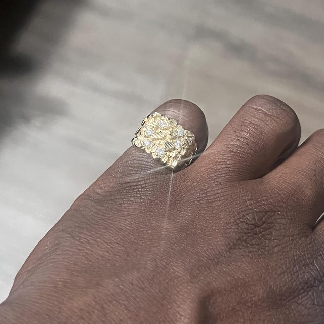 Real Solid Gold Nugget Ring Pinky Ring With Natural Diamonds 10K