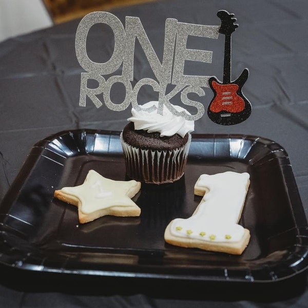 One Rocks Cake Topper / Guitar Cake Topper / Rock Party / Rock N Roll ...