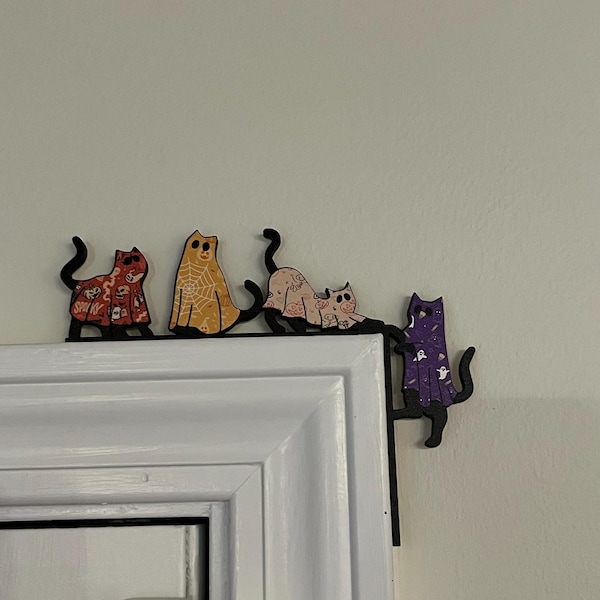 Otoolling Halloween Door Corner Signs – 4-Piece Black Metal Decor With Ghost, Cat, Witch Hat & Crow
