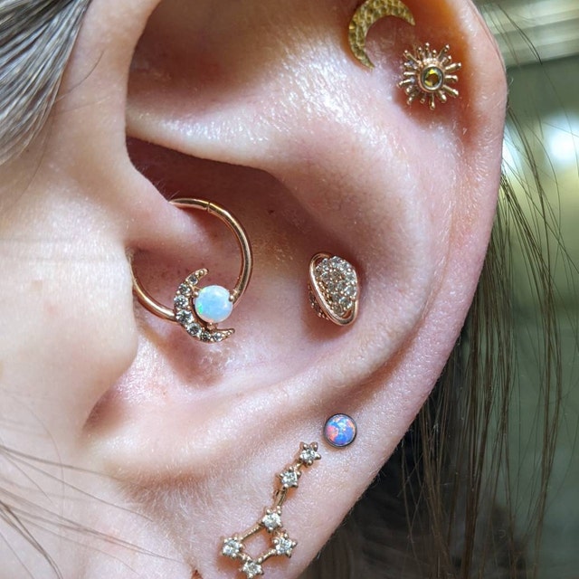 14K Solid Gold Big Dipper Helix Piercing, Diamond Big Dipper