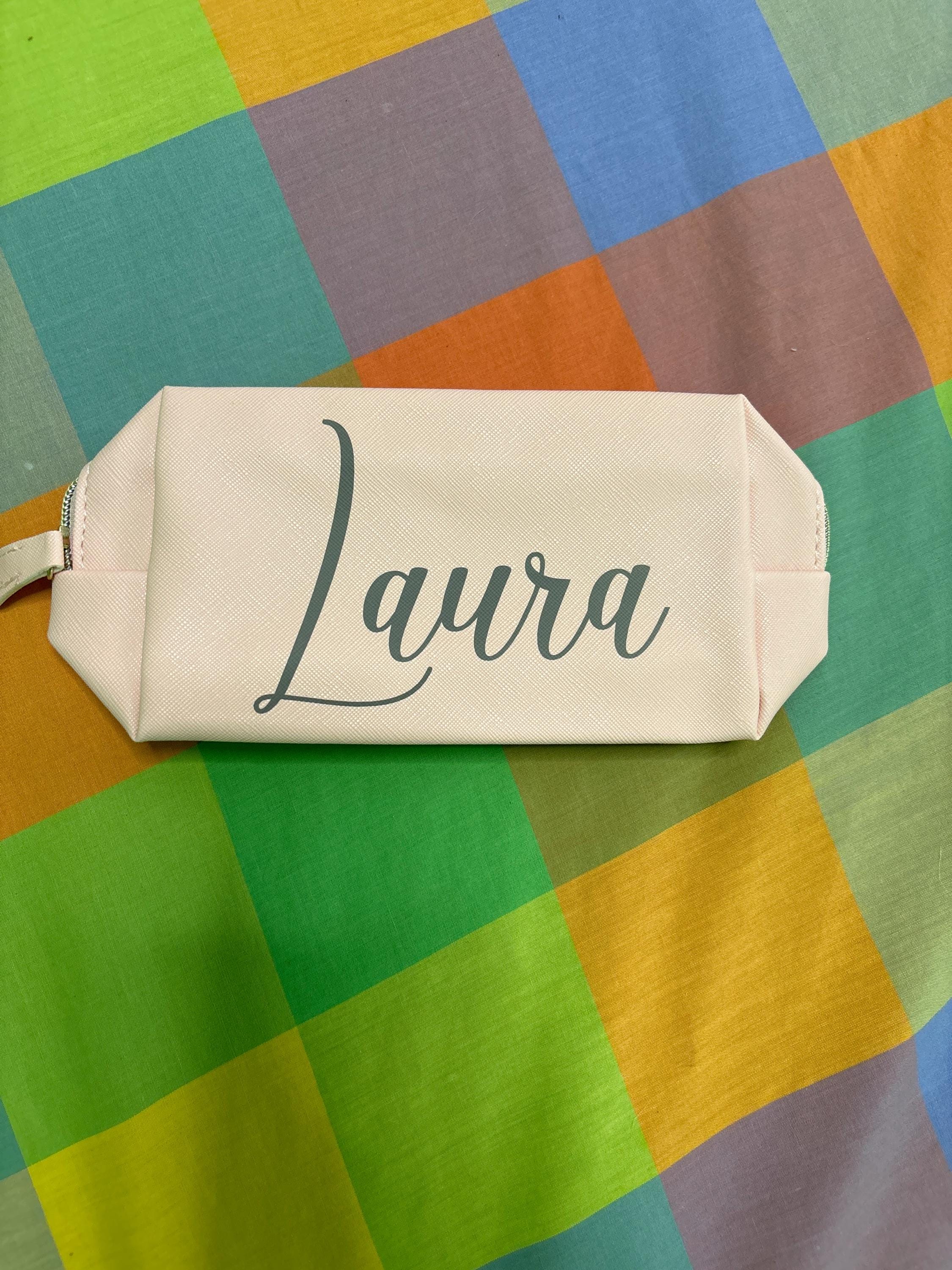 Custom Name Cosmetic Bag-Personalized Monogram Makeup Bag-Leather Toiletry Bag-Birth Month Bridesmaid Bag-Bridal Party Gifts-Bridesmaid Gift