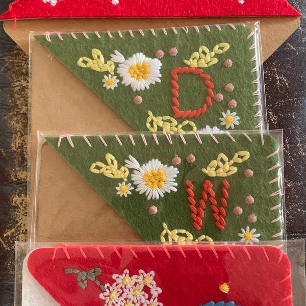 Personalized Hand Embroidered Corner Bookmark - Summer and Winter Set ...