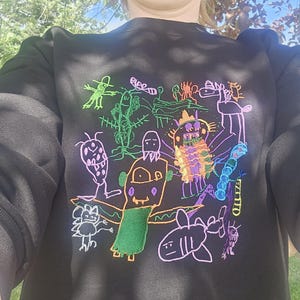 EMBROIDERED Custom Kids Photo Drawing Tshirt Sweatshirt as a Personalized Unique Special Gift for Moms, Dads, Aunts, Sisters