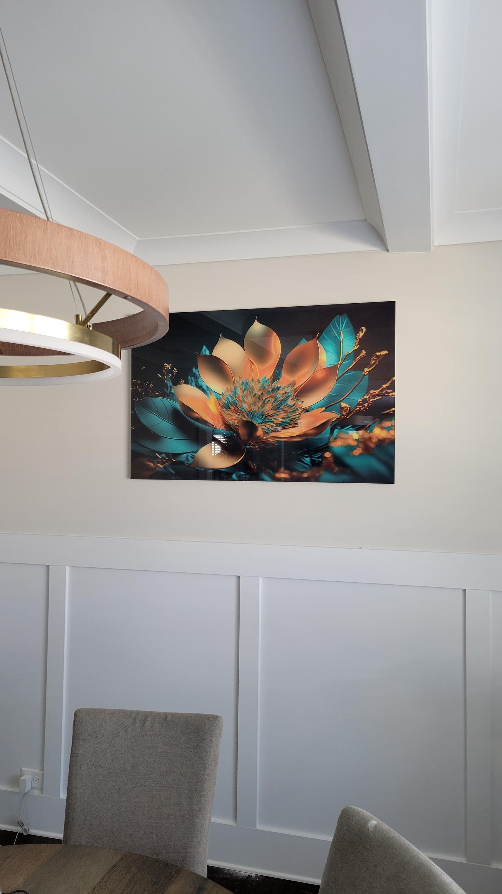 Tempered Glass Wall Art, Extra Large Wall Decor, Living Room Home Decor, Flowers Glass Painting, Decor for Bedroom, Housewarming Gift