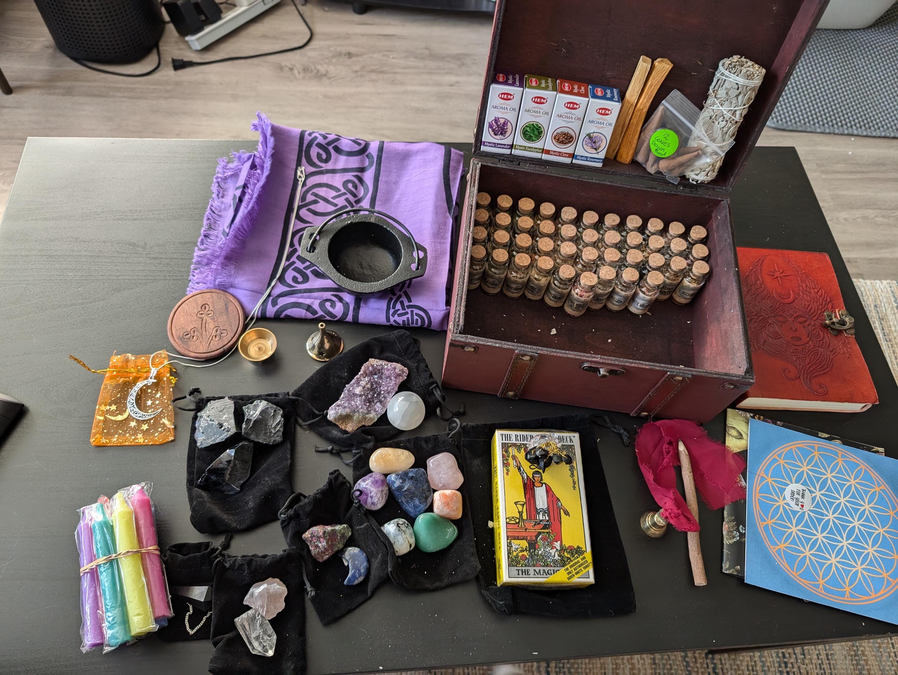 Witchcraft Kit, Apothecary kit Box with Wiccan Supplies, Witch Supplies Starter Kit, Altar Supplies for Witches