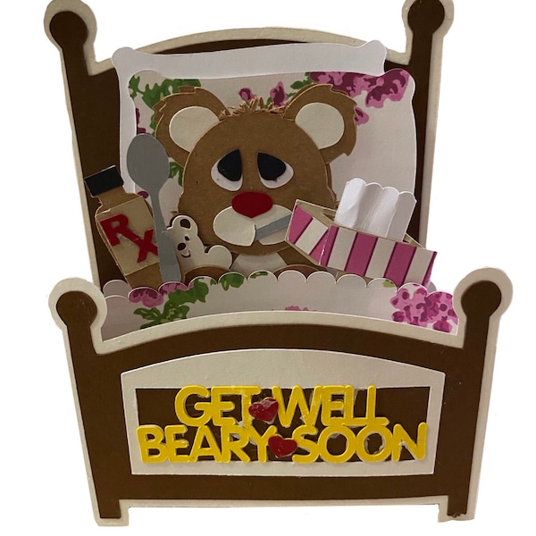 Get Well Bear Card in A Box 3D SVG - Etsy