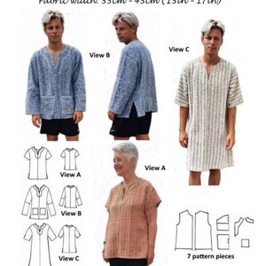 GW T016 Unisex Pullover Top/dress Sewing Pattern: Hand Woven