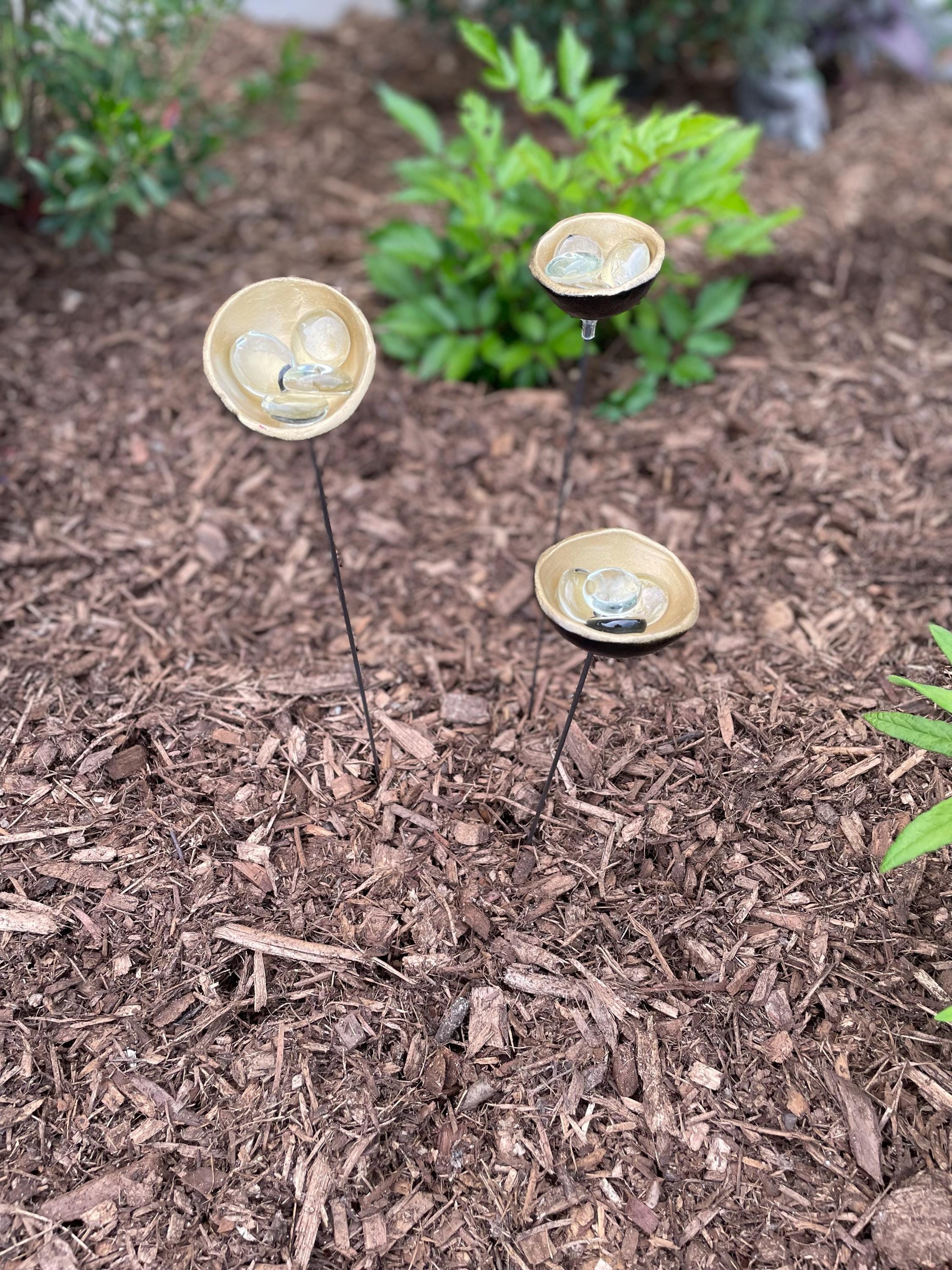 Set Of Three Bee/Butterfly Watering Station,Butterfly Puddler,Garden Art,Gift For Her,Poppy Flower,Garden Sculpture,Insect Drinking Cups