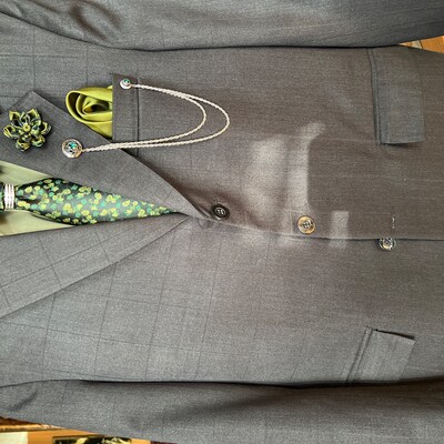 thumbnail image 2 of Classic Green Mens Tie With Pocket Square And Lapel Pin Set 2 of 9