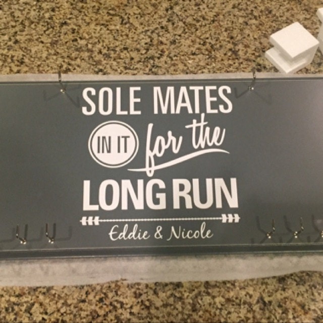 Couples Race Bib Medal Holder - Sole Mates Race MEDAL Bib Display - CUSTOMIZE Name Gift Idea Perfect Couples who Run