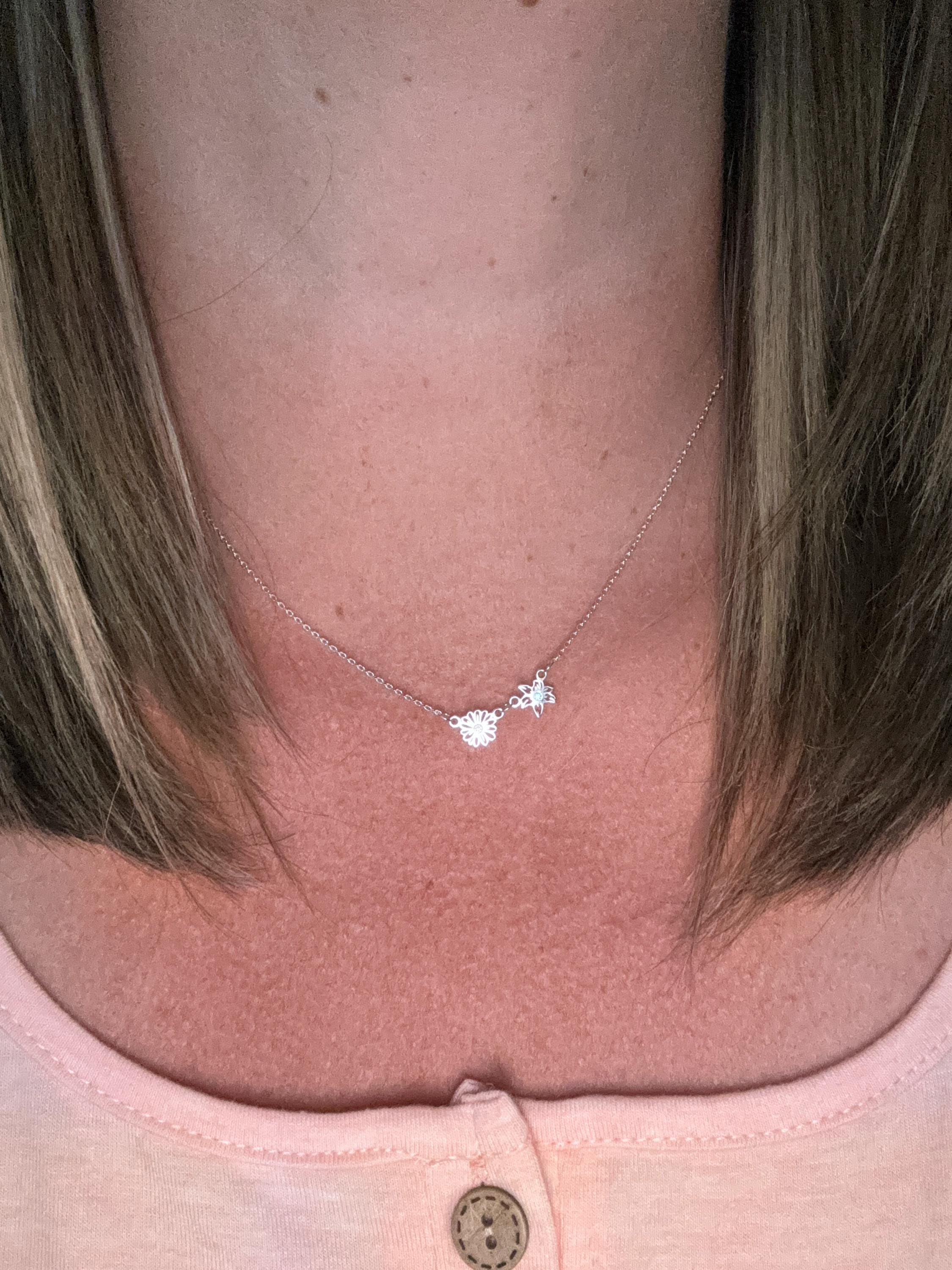 Custom Birthflower Necklace with Birthstone, Family Birth Flower Necklacce, Birth Month Necklace, Bridesmaids Gift for Her, Mothers Day Gift