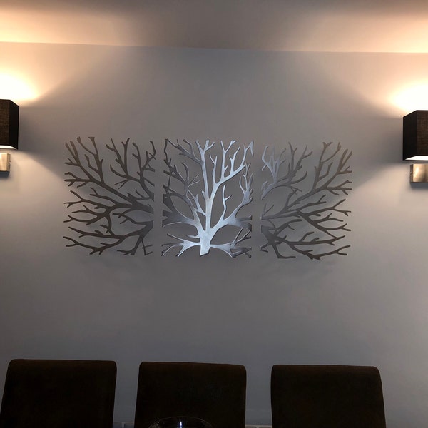 Metal Wall Art Tree of Life Decor 3D Sculpture 3 Piece Tree Brunch ...