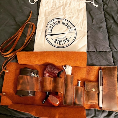 Leather Pipe Pouch for 2-pipes, Handmade 2-pipe Rollup Bag, Double-pipe ...