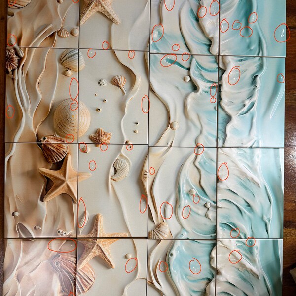 Lot De Carreaux Muraux En Céramique Marbrée - Motif "Sheep Shore Sea" - Pour Cuisine Ou Salle De Bain