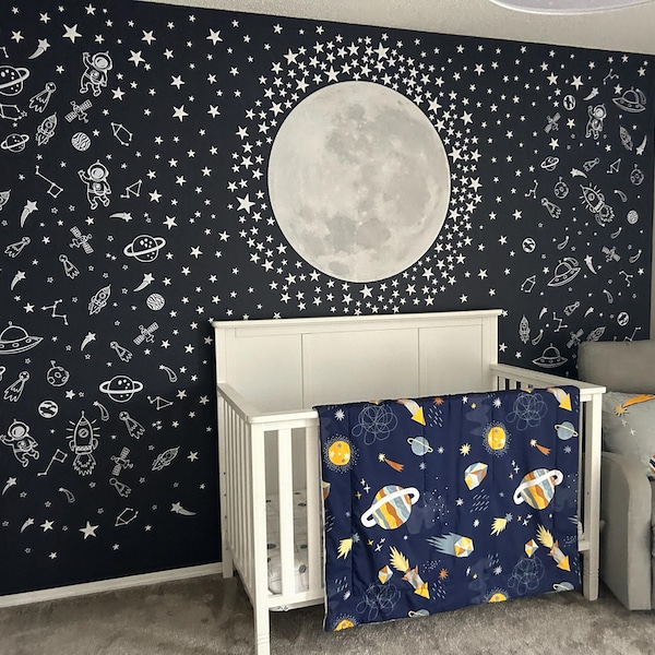 Pale Moon & Stars Fabric Wall Decal for Baby Nursery and Children's ...