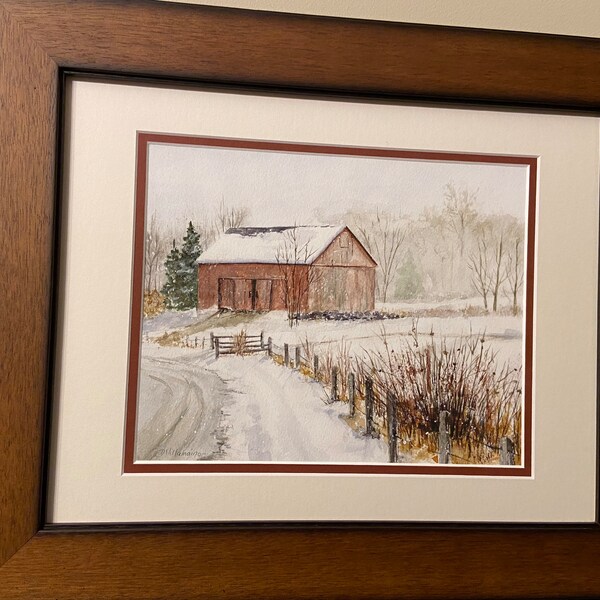Snow Scene Watercolor Print of Original, Barn in the Snow, Winter ...