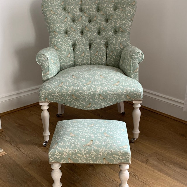 Duck Egg Flowers and Bird Print Armchair Chair Seat Etsy