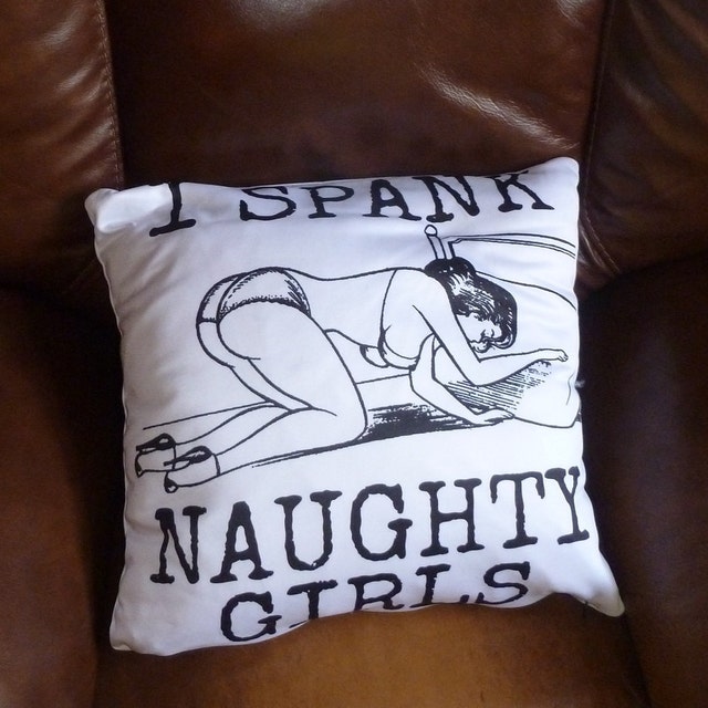 I SPANK NAUGHTY GIRLS Retro Spanking Art Pillow -  Denmark