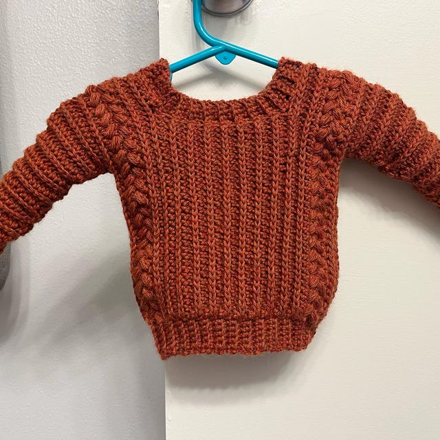 A customer's finished Autumn Wheat Child Crochet Sweater Pattern PDF