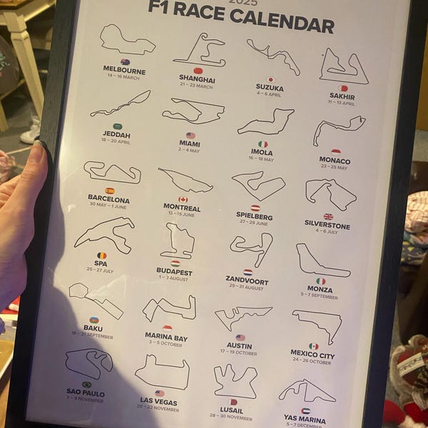 F1 2025 Desktop Calendar Formula One Grand Prix Circuits Race Track