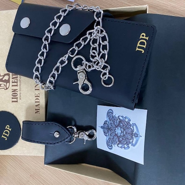 Men's Personalized Leather Long Biker Wallet With Chain, Chain Wallet ...