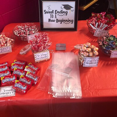 Graduation Candy Table Decor, A Sweet Ending to a New Beginning Sign ...