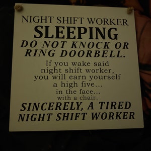 Shhh Night Shift Worker Sleeping Sign, NIGHT WORKER SLEEPING, Do Not ...