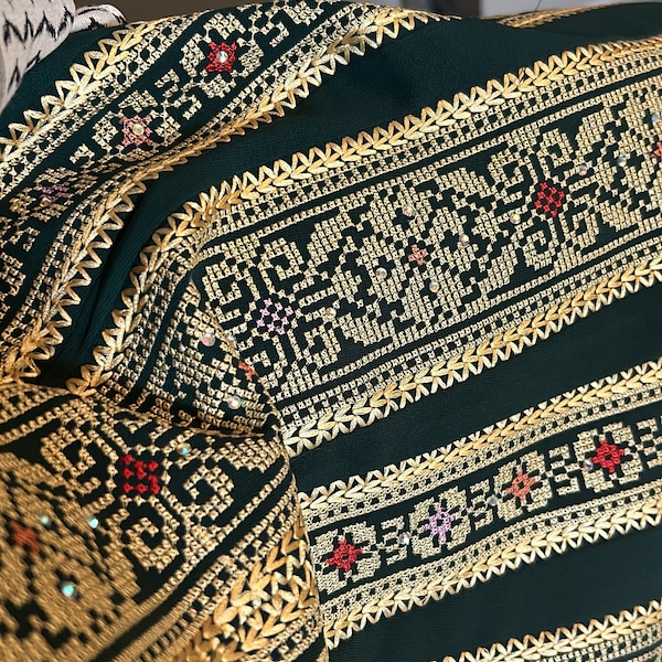 Beige & Pink Palestinian Embroidered Thobe – Classic Tatreez Heritage Dress A09042025 main image 0