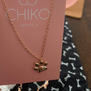14k Solid Gold Dog Paw Charm Pendant Necklace, Dainty Simple