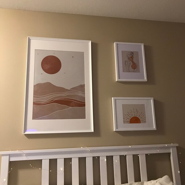 Mid Century Modern Sun and Moon Print Set of 2 Prints Abstract ...