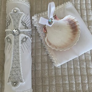 Girls White Floral Applique Spanish Version First Communion Candle Set main image 1