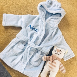 Personalised Baby Dressing Gown Towel Embroidered Name dob Toddler Girl Boy Infant Bath Robe Birthday initials crown Party Christmas