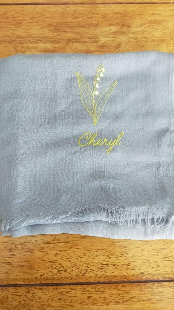 Birth Flower Scarf And Card In A Gift Bag
