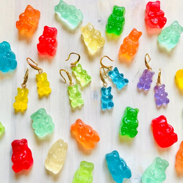 Gummy Bear Charms/ Resin Gummy Bear Charms with Hooks/ Jewelry Making Supplies/ 11x22mm/ 2 Pieces