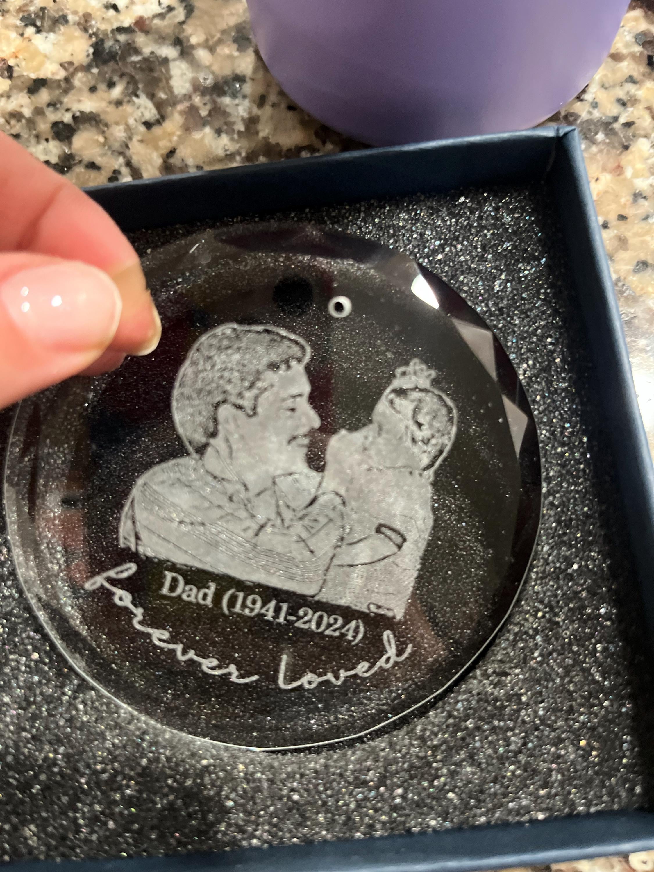 Personalized Memorial Crystal Ornament, Engraved Photo Christmas Ornament, Loss of Father Gift, Sympathy Gift, Remembrance Gift