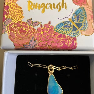 Customer photo from Nancy Tamaki, Raw Australian Opal Necklace with Paperclip Chain