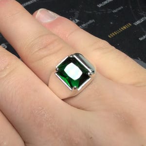 6ct Natural Green Emerald Real Gemstone Mens Real Solid 925 Silver 6ct Natural Green Emerald Real Gemstone Mens Real Solid 925 Silver