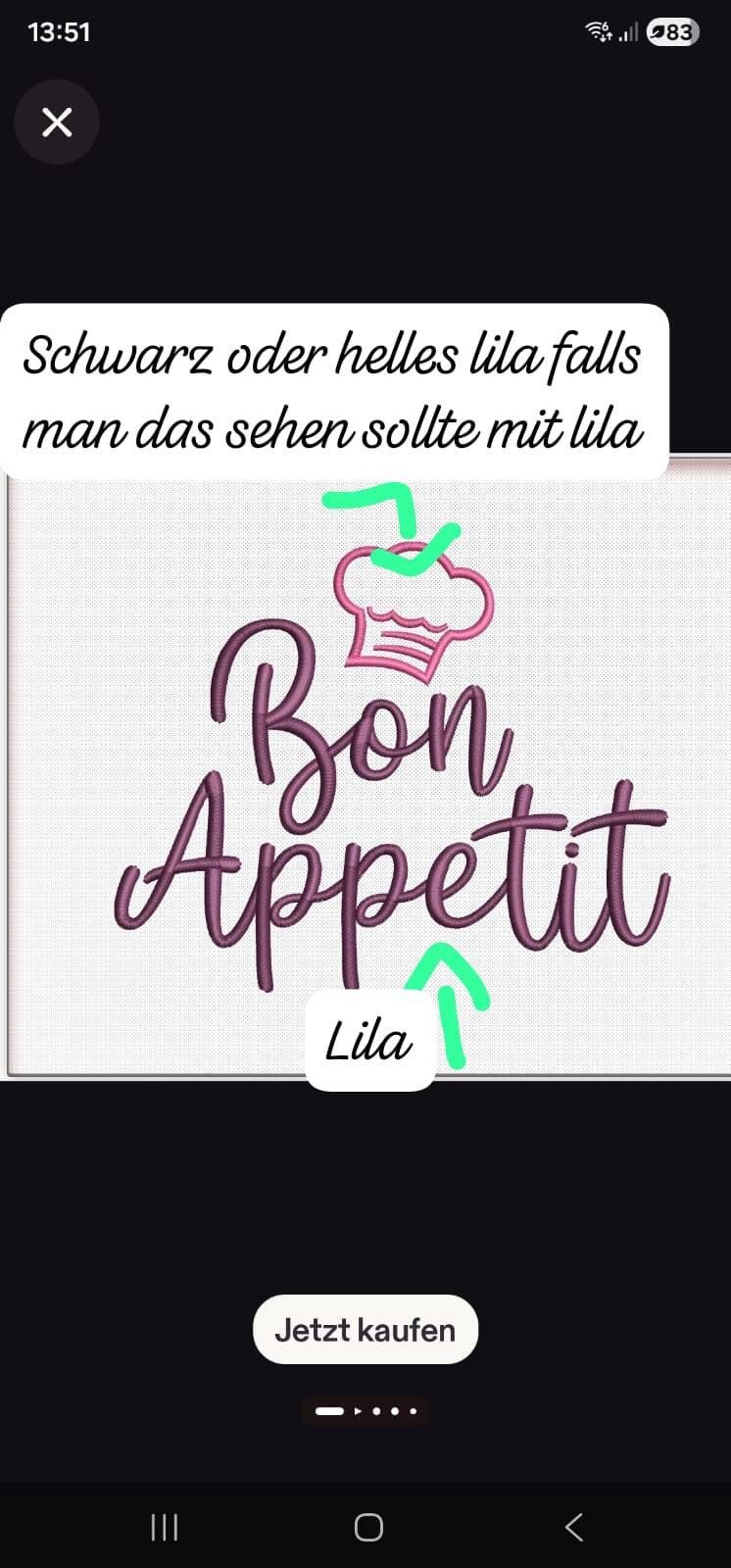 Customer photo for Bon Appetit - Embroidery design