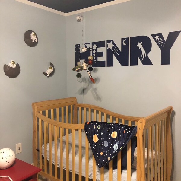 Space Name Decal - Outer Space Wall Decal - Rocket Ship Wall Decal ...