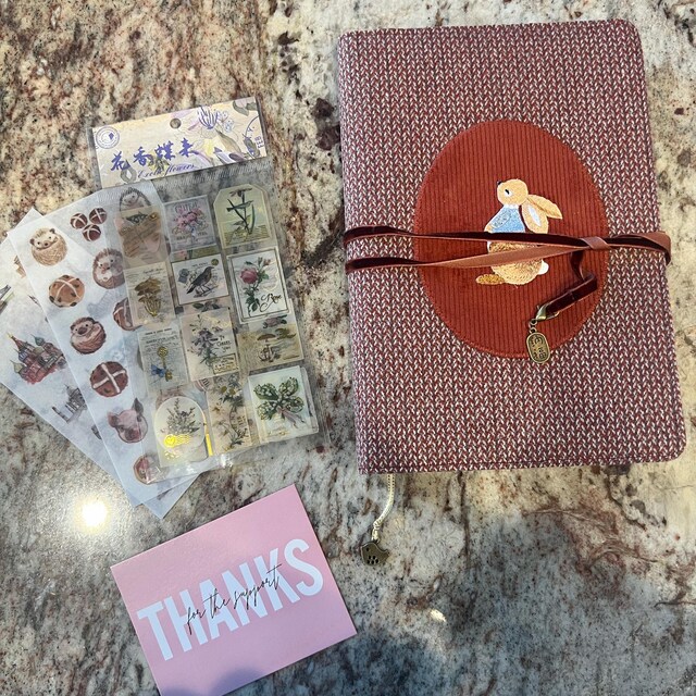 Woolen Cover Corduroy Collage Journal With Embroidery Rabbit