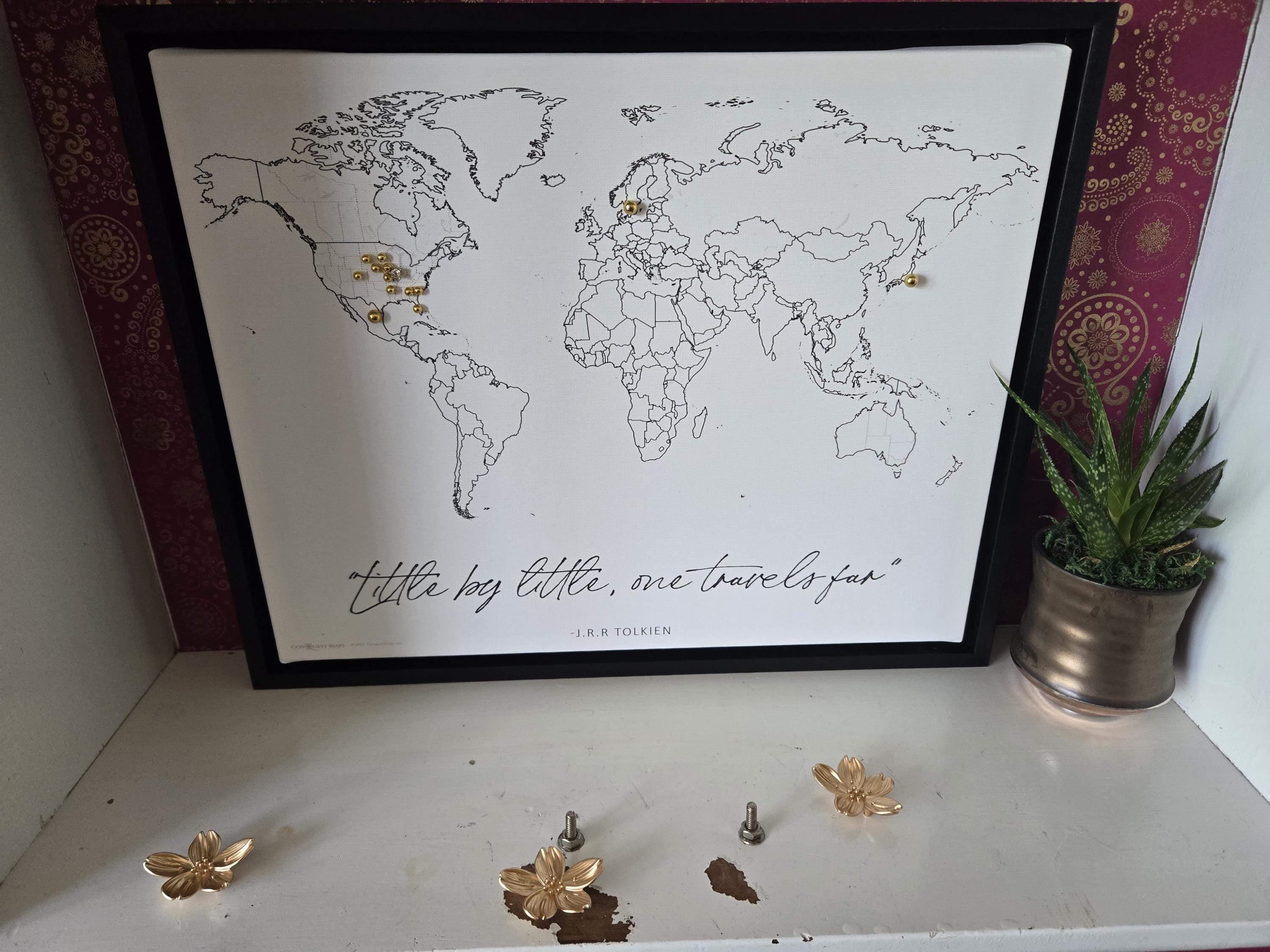 Push Pin Mini World Travel Map - No Labels - Personalizable Cork Pin Board Canvas Gift