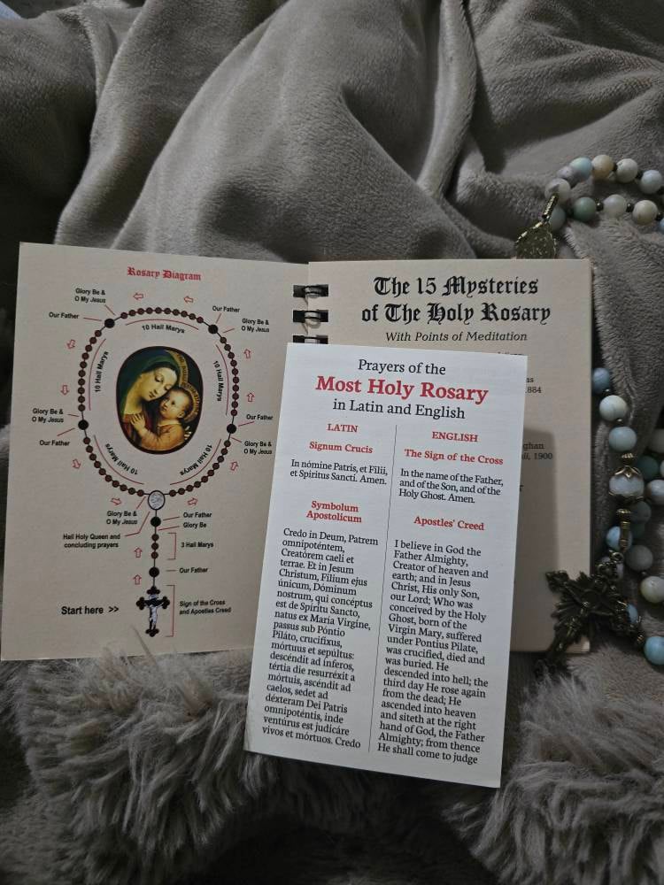 ORIGINAL!  POCKET-SIZE Rosary Meditation Book featuring 15 decades with meditations for each bead, Traditional Catholic, Latin Mass, Fatima