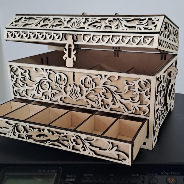 Laser Cut Wooden Jewelry Box With Drawer Svg File Glowforge Holder ...