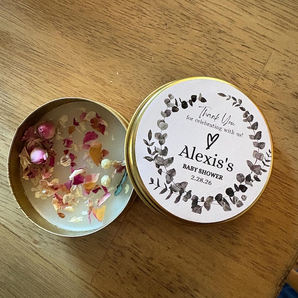 Personalized Soy Wax Tin Candle With Dried Flowers, Orange & Cinnamon ...