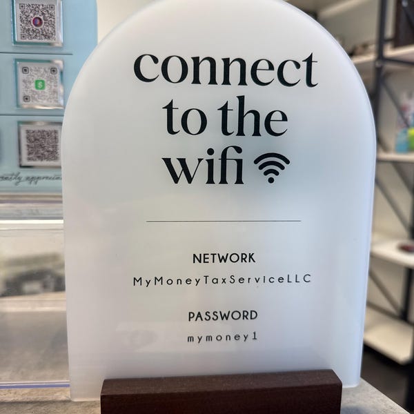 Arch Acrylic Wifi Sign W/ Base (D8) - Custom Wifi Password Display for ...